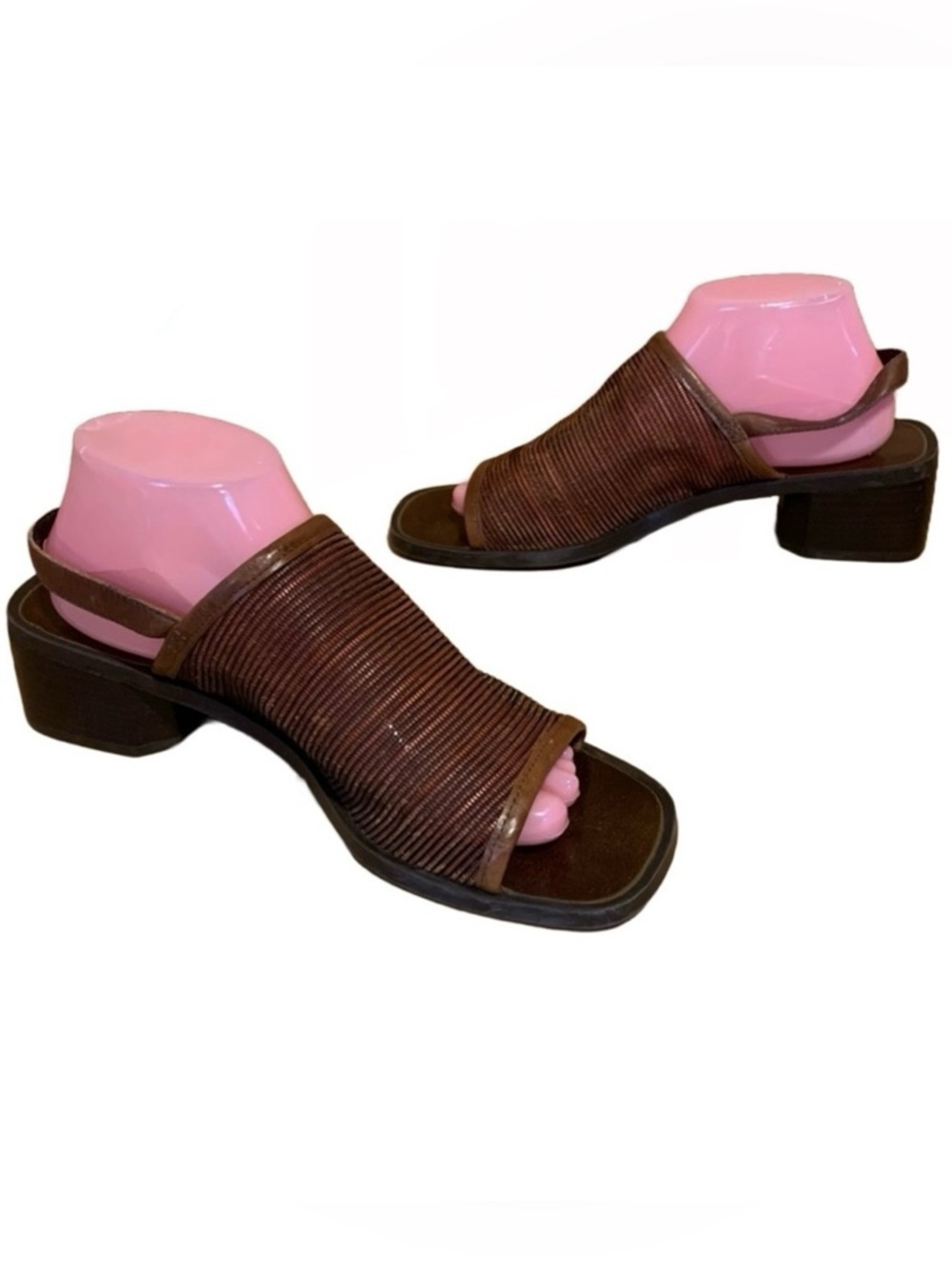 Vintage 1990's/Y2k Nine West "Bidwell" Brown Leather Slingback Block Heels (10)